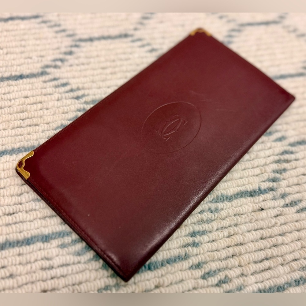 CARTIER Vintage Unisex Must de Cartier Bordeaux Calfskin Long Slim Wallet W Gold - Picture 6 of 16